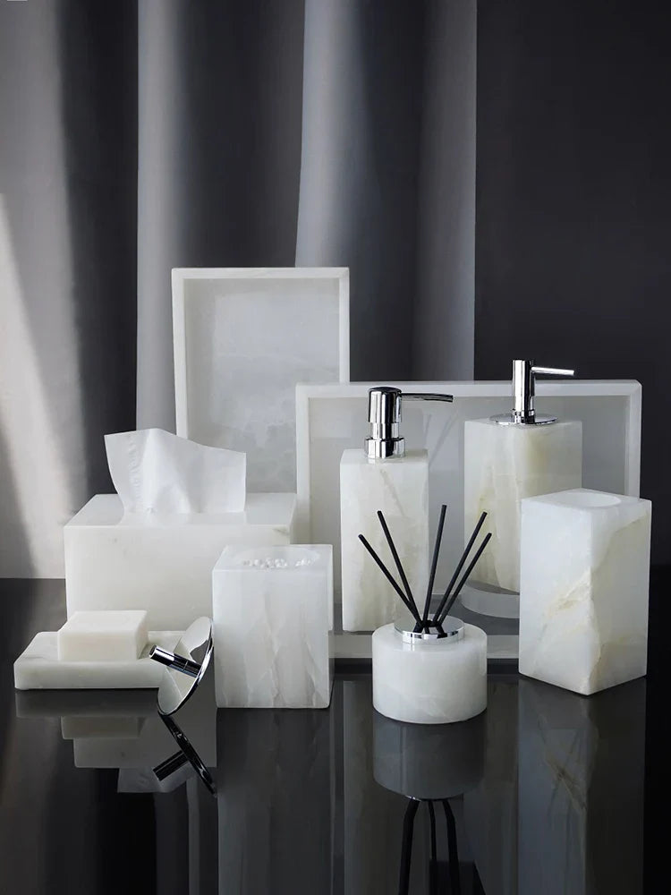 Afralia™ White Onyx Marble Bathroom Set