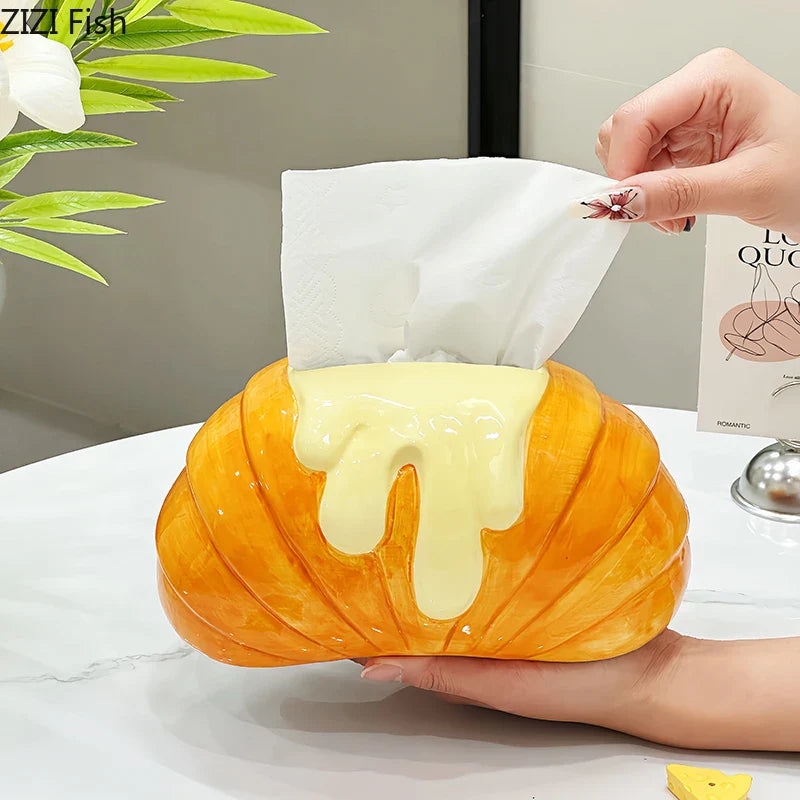 Afralia™ Croissant Ceramic Tissue Box: Charming Table Decoration for Coffee Table and Bedside