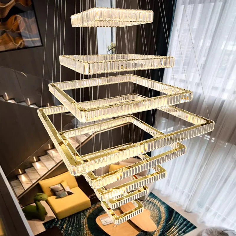 Afralia™ Crystal Chandelier Stair Pendant Lamp Living Room Pendant Lights Interior Lighting