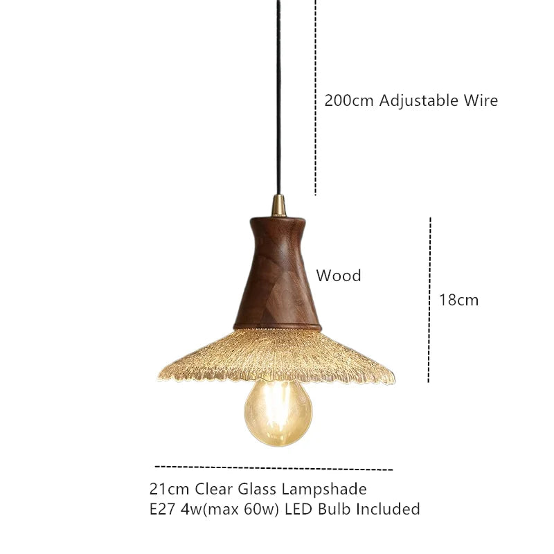 Afralia™ Wood LED Pendant Light with Clear Glass Shade, E27 LED, Japanese-Style Suspension Luminaire
