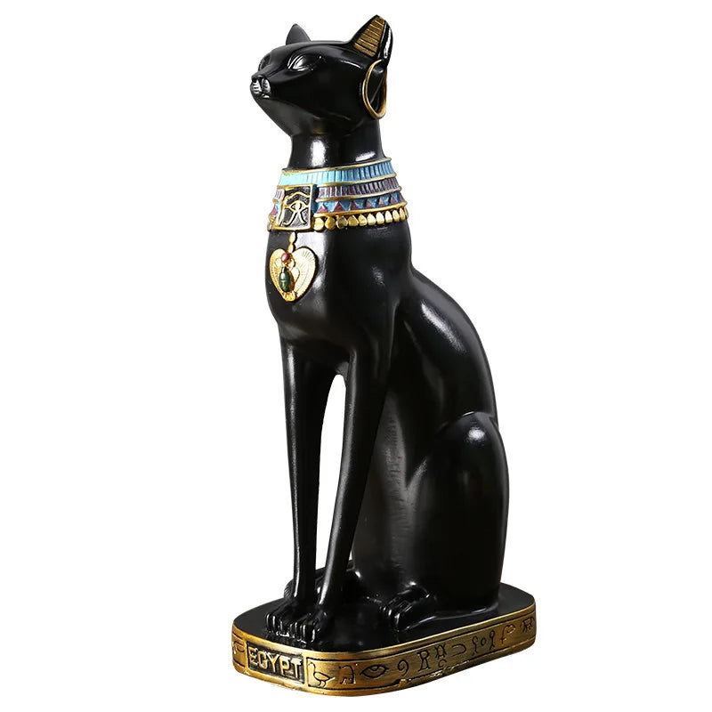 Afralia™ Resin Egyptian Cat Bestet Goddess Figurine Sculpture for Home Office Decor