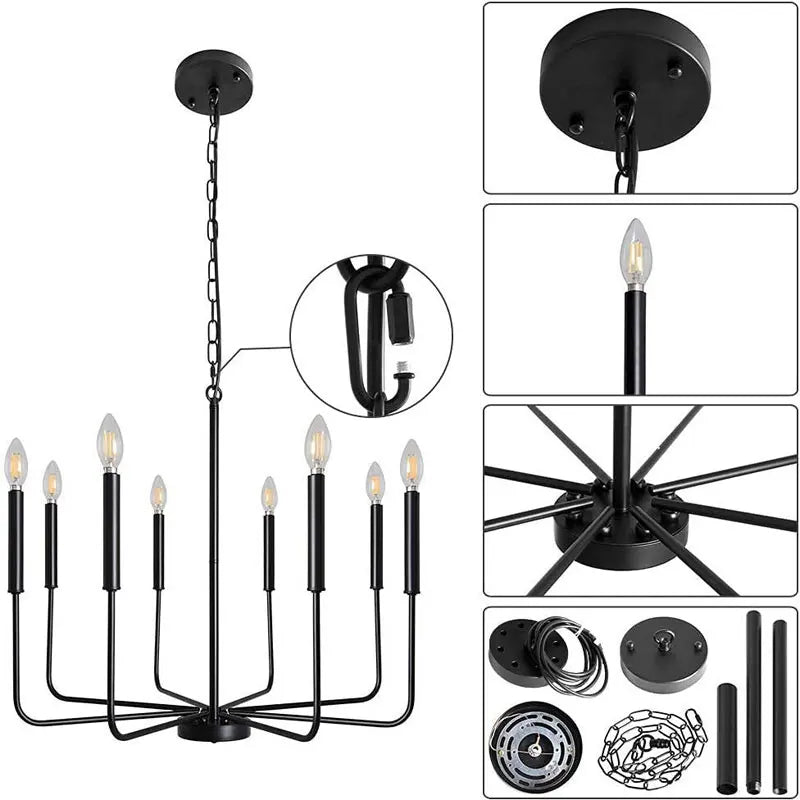 Afralia™ Rural Pendant Candle Chandelier Iron Lamp for Living Room Kitchen Bedroom