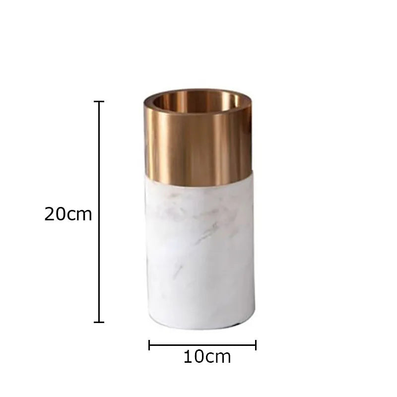 Marble Cylinder Vase by Afralia™ - Gold-plated Ceramic Desk Decor