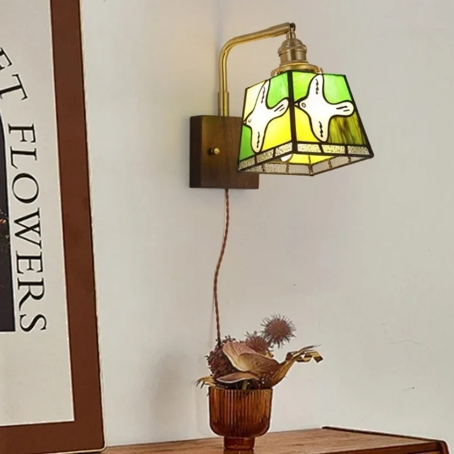 Afralia™ Tiffany Colored Glass LED Wall Light: Rotatable Design, Copper Finish