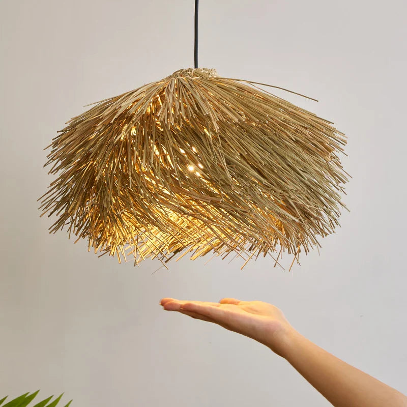 Afralia™ Wabi Sabi Ceiling Grass Pendant Light Chandelier for Living Room Decor
