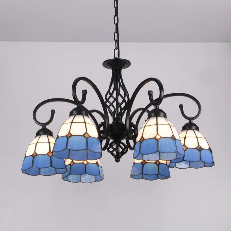 Afralia™ Tiffany Chandeliers: Stained Glass Mediterranean Style Hanging Lamp for Home Lighting