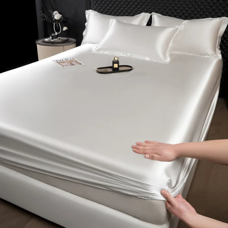 Afralia™ 100% Mulberry Silk Fitted Sheet Set with Pillowcase - Luxury Solid Color Silk Bed Linen