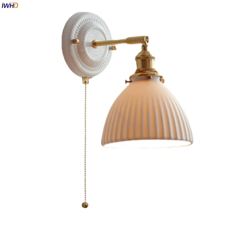 Afralia™ Nordic Ceramic LED Wall Lights Up Down Rotate Copper Pull Chain Switch