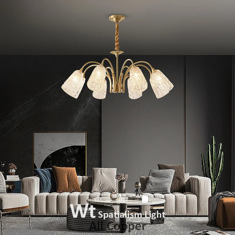 Afralia™ Glass Copper Chandelier: Luxury Gold Brass Pendant Light for Living Room, Bedroom, Kitchen.