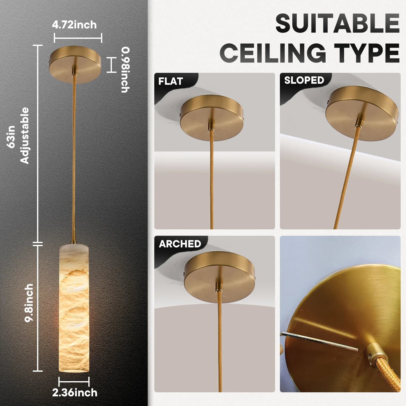 Afralia™ Alabaster & Marble Chandelier Lamp with White Tube Shade for Home Décor