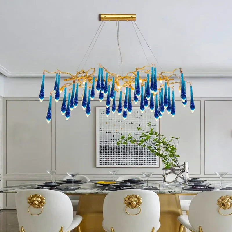 Afralia™ Blue Crystal Chandelier: Luxe Living Room LED Lighting