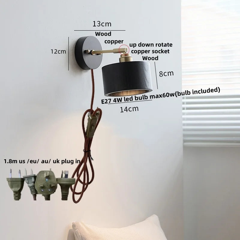 Afralia™ White Ceramic LED Wall Lamp Wood Canopy Sconce Reef Pull Chain Switch