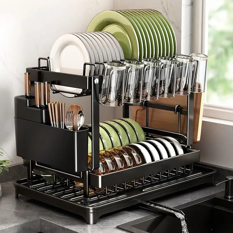 Afralia™ Kitchen Dish Drainer & Storage Rack - Countertop Organizer for Dinnerware