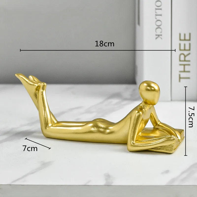 Afralia™ Golden Thinker Reader Man Resin Figure: Abstract Home Decor Figurine