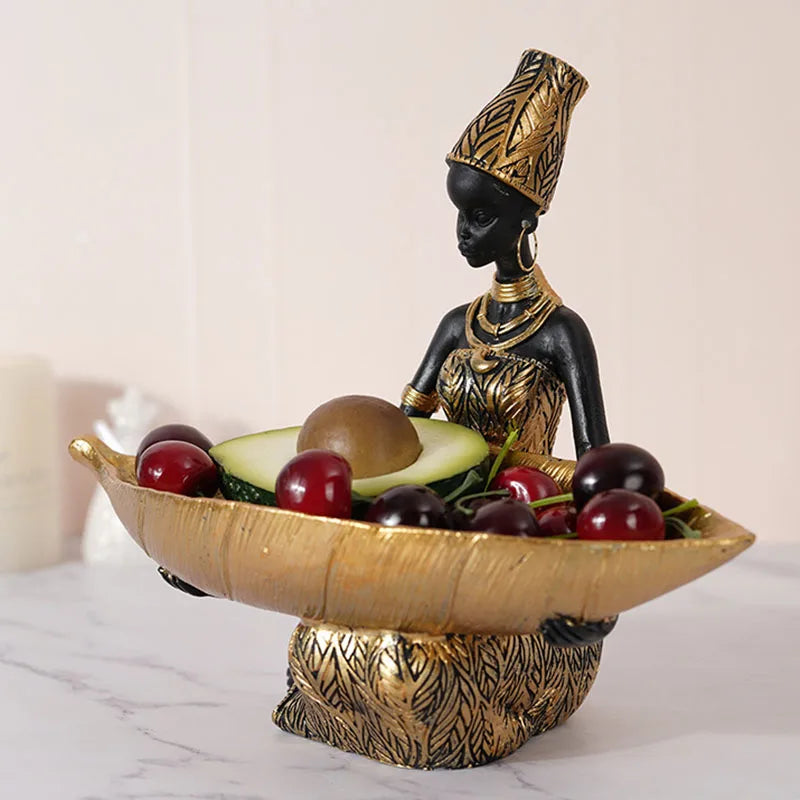 Afralia™ Black African Woman Resin Storage Figurine - Exotic Interior Decor Statue