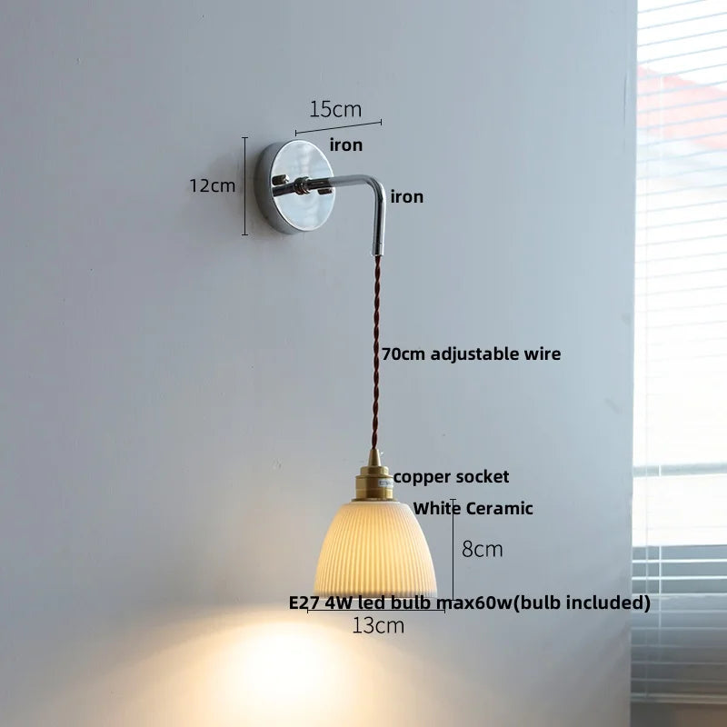 Afralia™ Ash Wood LED Wall Light with Pull Chain Switch – Japanese Style Bedside Lamp