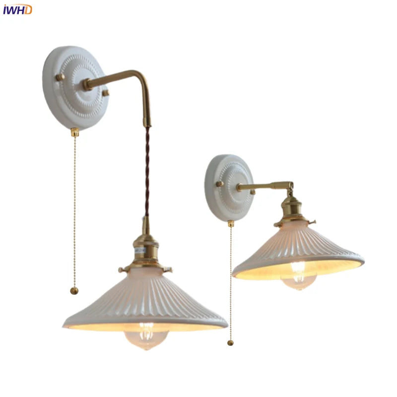Afralia™ Pleats Ceramic LED Sconce Lamp with Adjustable Copper Arm for Bedroom Bathroom Mirror