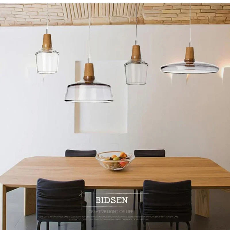 Modern Glass & Wood Pendant Light by Afralia™ for Dining & Bar Decor