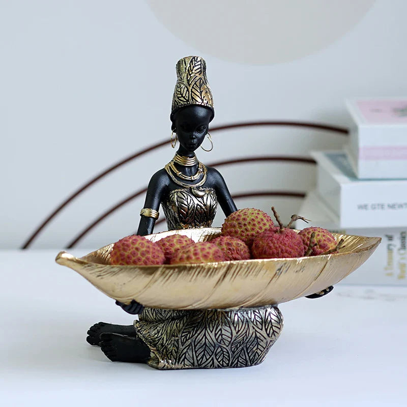 Afralia™ Black Woman Resin Statue: Exotic Desktop Decor & Storage Container