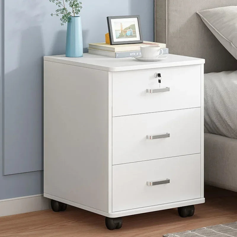 Afralia™ Wooden Mobile Side Cabinet with Lock, Printer Storage Cabinet, Low Drawer Cabinet