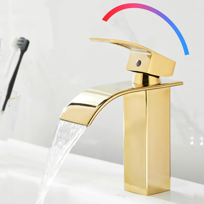 Afralia™ Square Waterfall Basin Faucet Chrome Brass Mixer Hot Cold Tap Vanity Sink