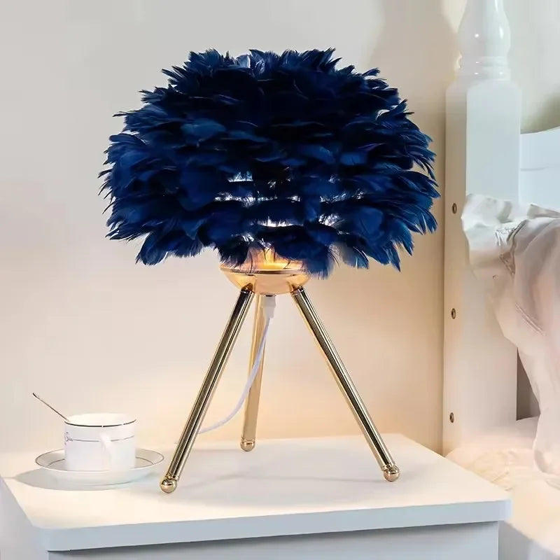 Afralia™ Feather Table Lamp Desk Light for Bedroom and Living Room