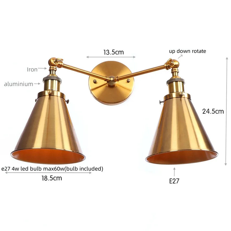 Afralia™ Loft Plug-in LED Wall Lamps Industrial Silver Vintage 2 Heads Lighting