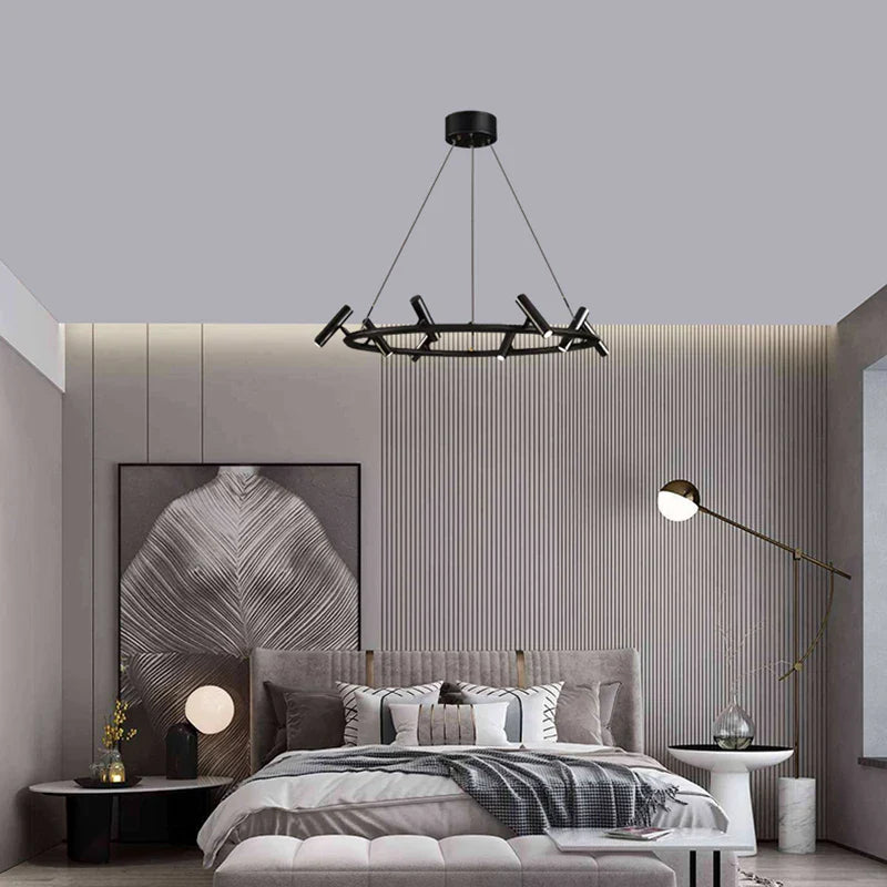 Afralia™ Black Metal Chandelier: Minimalist Hanging Light for Dining Room, Kitchen, Bedroom.