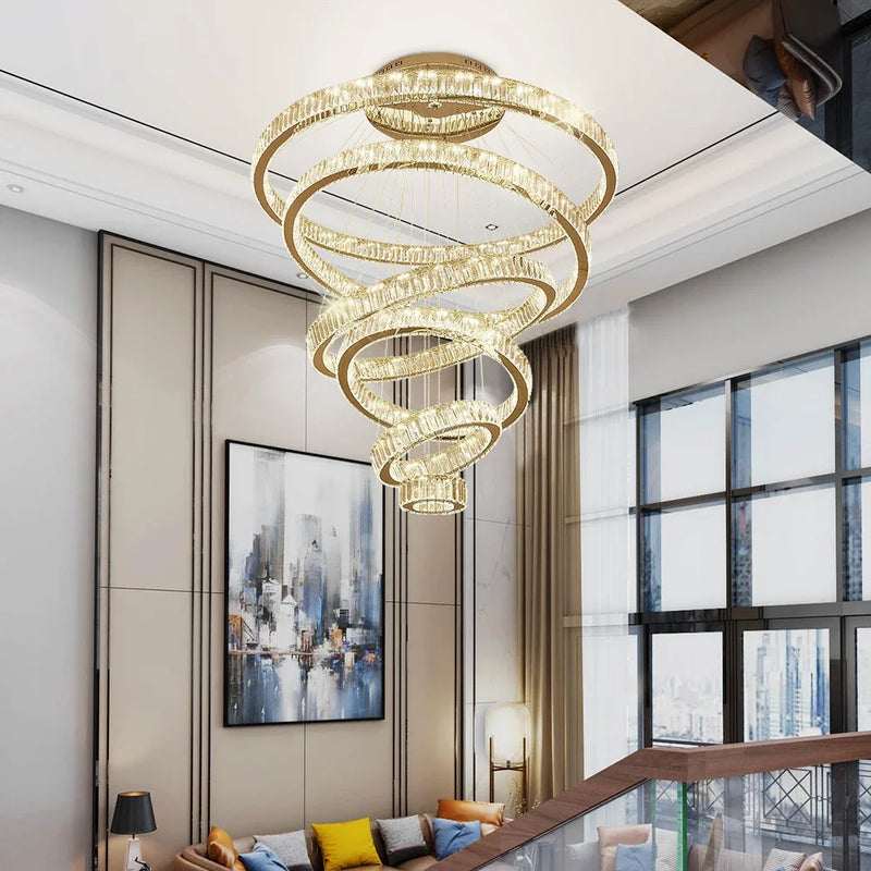 Afralia™ Crystal Round Chandelier: Elegant Stair Pendant Light for Luxury Home Decor