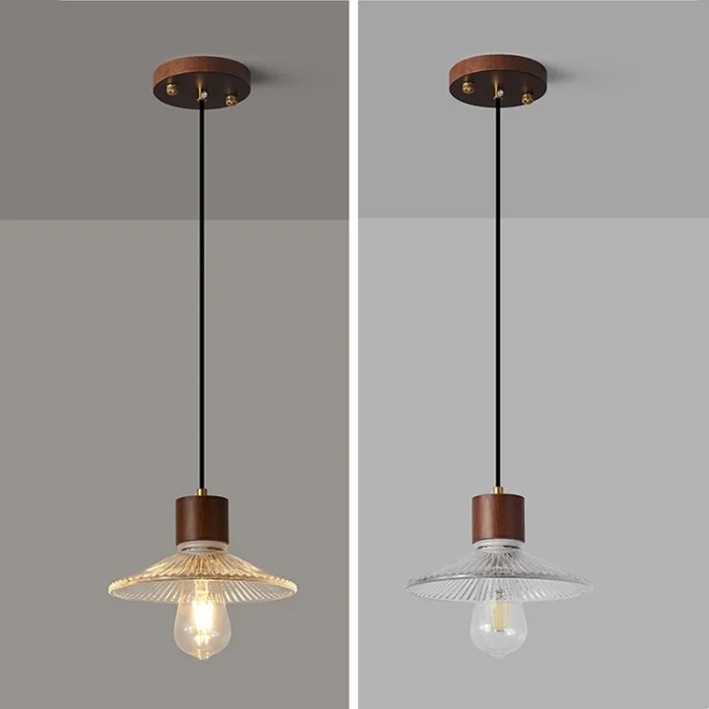 Afralia™ Wood Glass LED Pendant Lights Modern Hanging Lamp for Reading Living Room