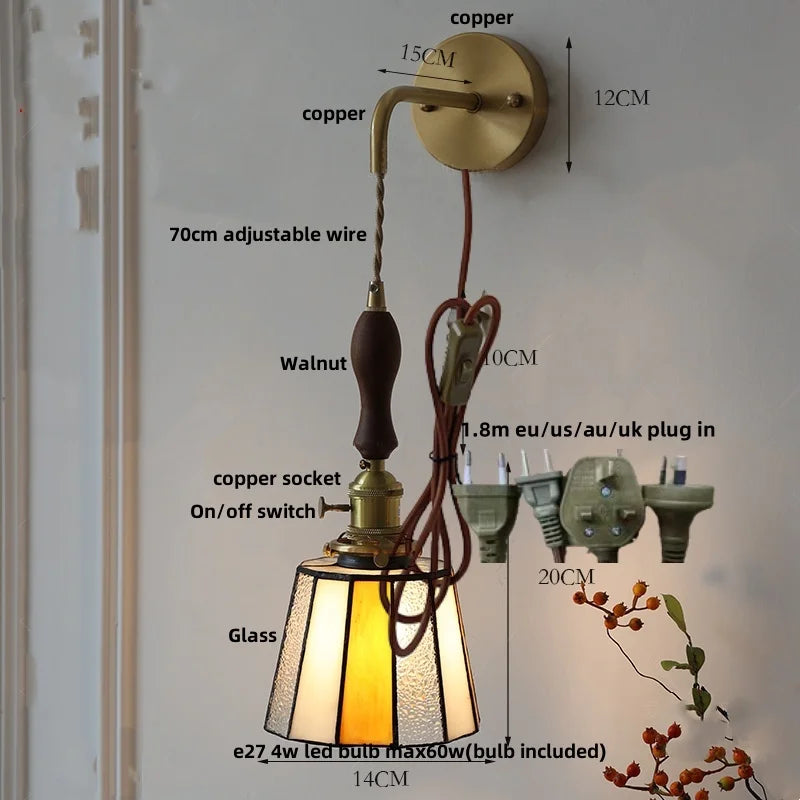 Afralia™ Vintage LED Wall Lights Walnut Wood Pull Chain Switch Mirror Light