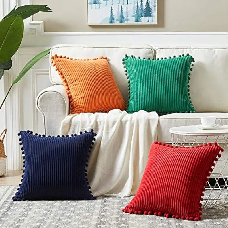 Afralia™ Velvet Pom-pom Pillow Covers | Fall Decorative Sofa Cushion Case