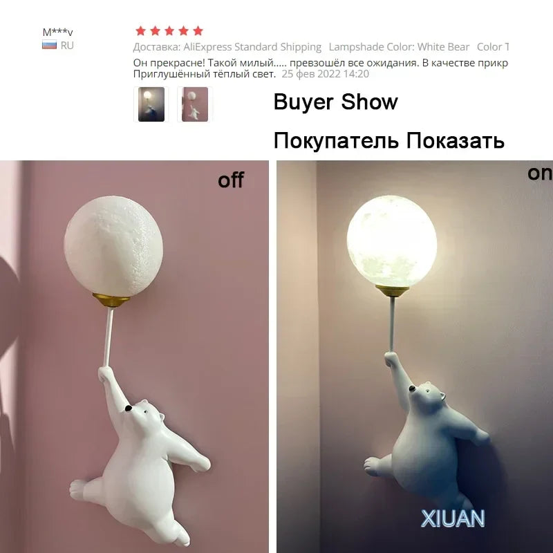 Afralia™ Bear Moon Wall Lamp: Modern Cartoon Light for Kids' Bedroom Décor