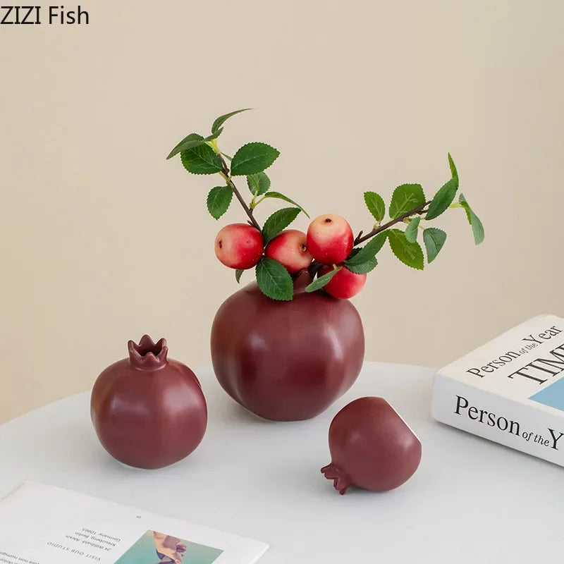 Afralia™ Pomegranate Ceramic Vase Decor Flower Arrangement Desk Decoration Room Aesthetic Decor
