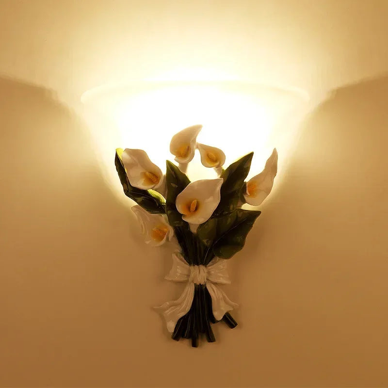 Afralia™ Romantic Flower Resin Wall Lamp for Bedroom Living Dining Corridor TV Background