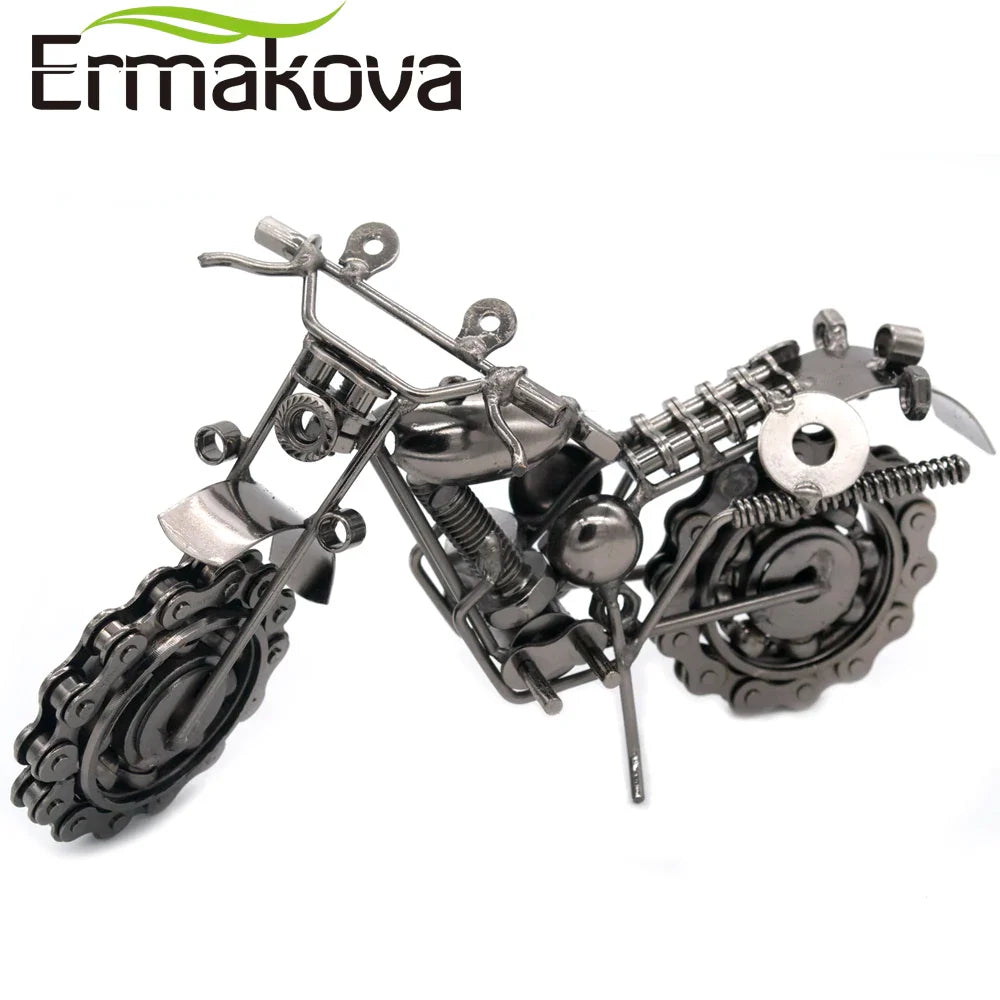 Afralia™ Vintage Metal Motorcycle Model - Handmade Iron Motorbike Figurine for Home Office Décor