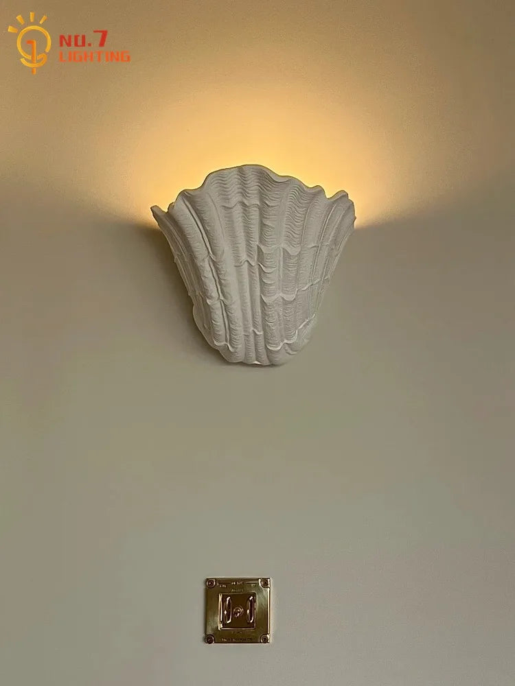 Afralia™ Gypsum Shell LED Wall Lamp - French Design Medieval Wabi-Sabi Art Bedroom Decor