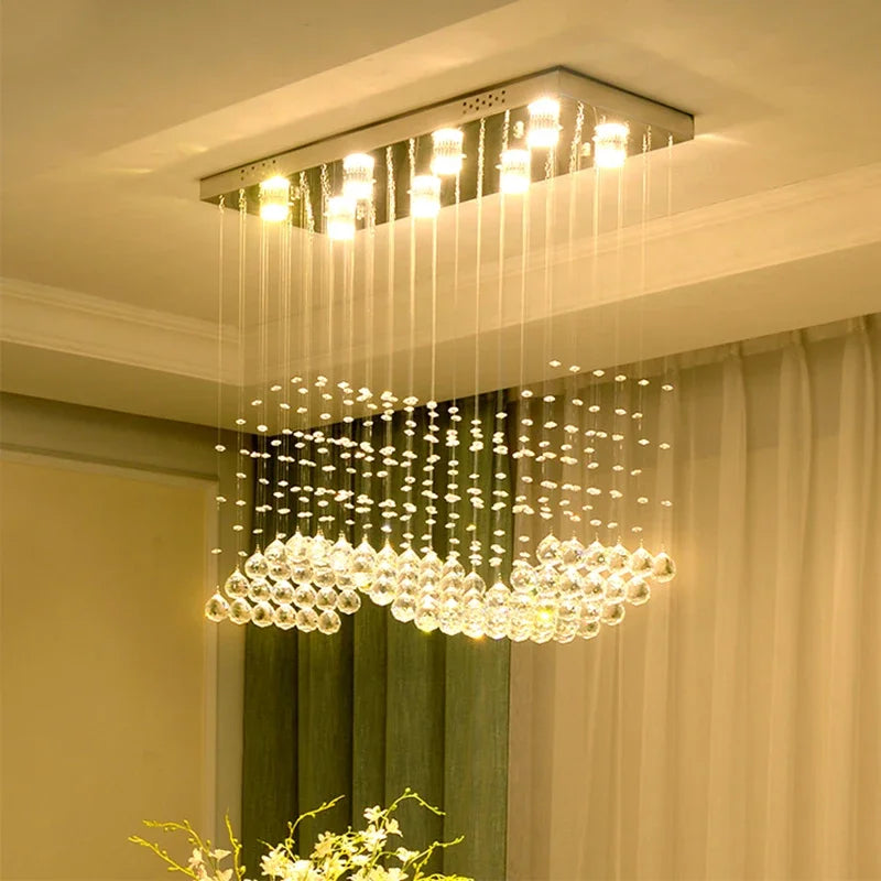 Afralia™ Crystal LED Chandelier: Stylish Rectangle Pendant Light for Home, Office, and Cafe