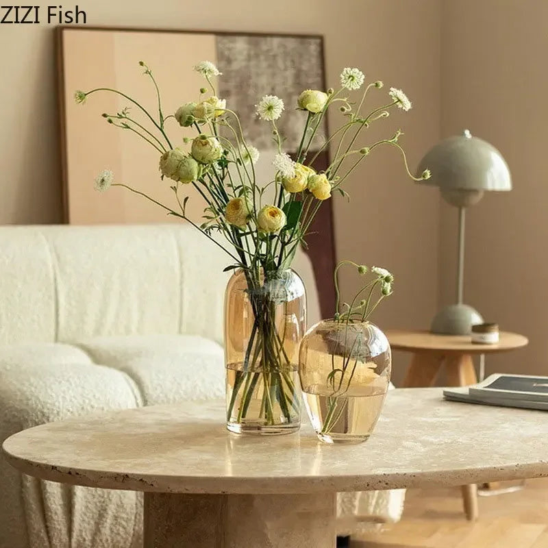 Afralia™ Amber Glass Vase Transparent Hydroponics Flower Pot Modern Home Decor