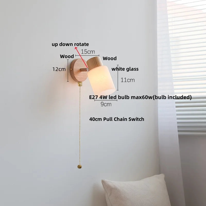 Afralia™ White Glass LED Wall Sconce Wood Modern Home Decor Mirror Light
