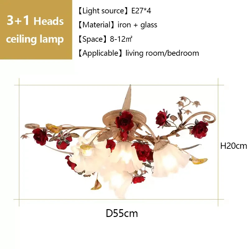 Afralia™ Romantic Retro Flower Ceiling Chandelier LED Light for Living Room Bedroom