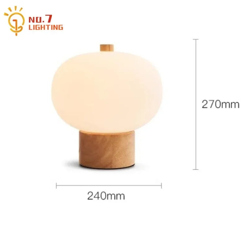 Afralia™ Modern Wood Glass Table Lamp LED Art Decor for Living Room Bedroom Studio