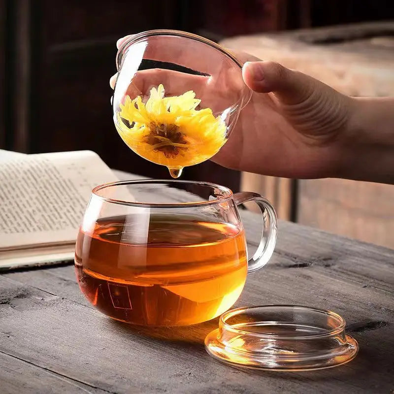 Afralia™ Glass Tea Cup with Infuser and Lid - 350ml Drinkware for Home and Office