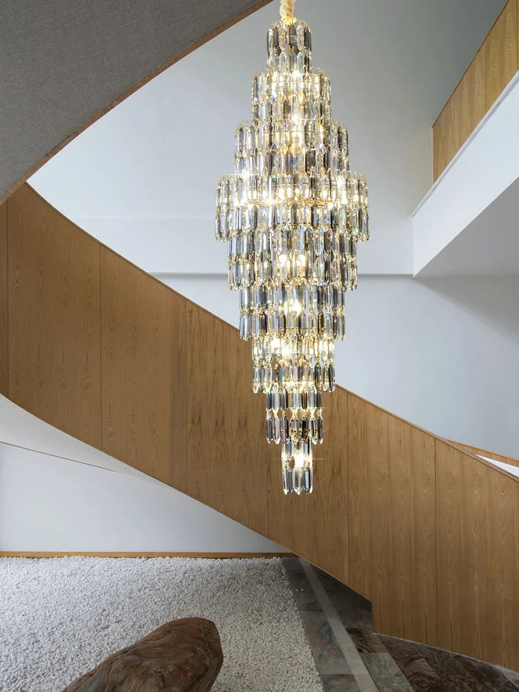 Afralia™ Crystal Spiral Pendant Light Chandelier Loft Luxury Staircase Elegant Upscale