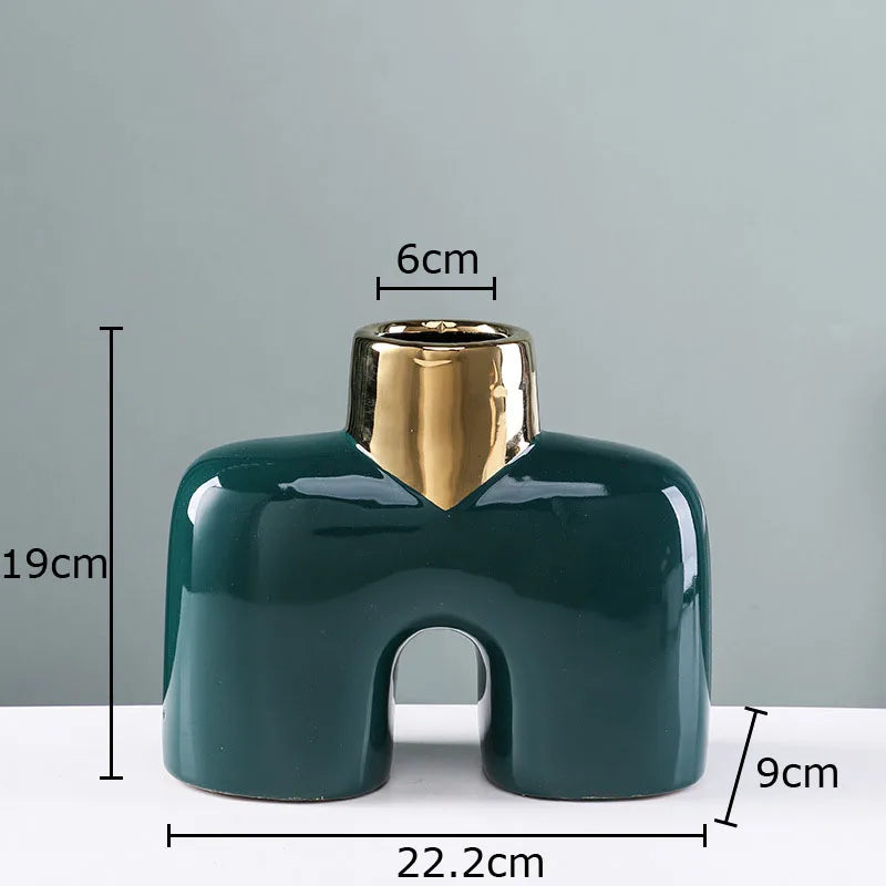 Afralia™ Gold Geometry Ceramic Vase Desk Decoration Modern Floral Room Decor Vase