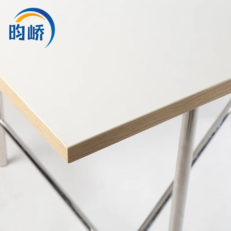 Afralia™ Stainless Steel Leg Rectangular Desk - Solid Wood Office Computer Table