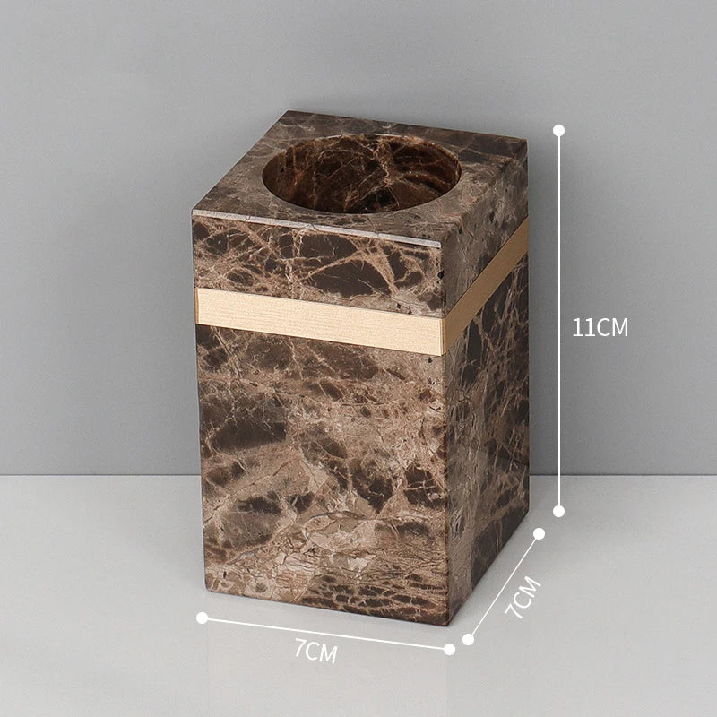 Afralia™ Emperador Dark Marble Bathroom Set: Toothbrush Holder, Soap Dispenser, Luxury Accessories