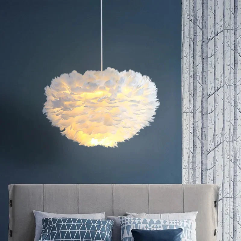 Afralia™ Feather Pendant Light Chandelier for Bedroom Living Room Dining Children's Room