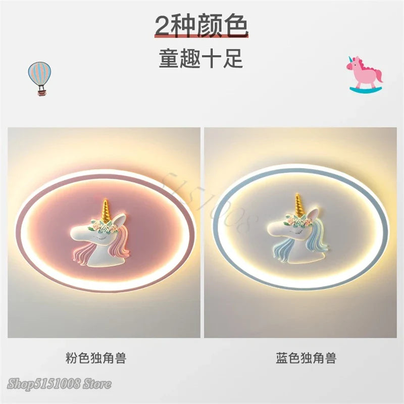 Afralia™ Nordic Unicorn LED Ceiling Light for Girl's Room and Study, Modern Princess Bedroom Lighting