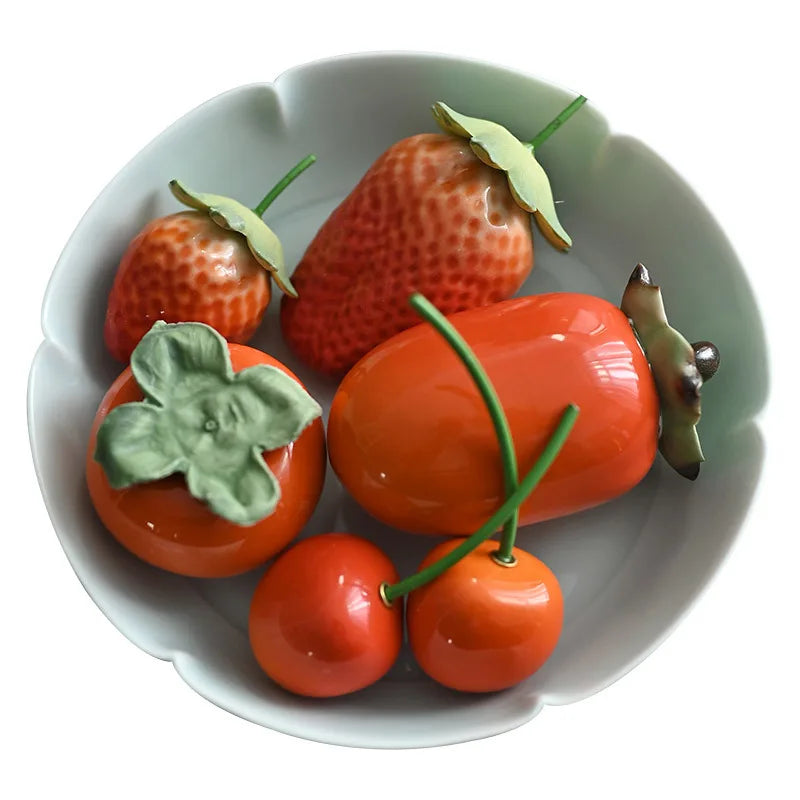 Afralia™ Fruit Sculpture Tea Caddy Home Decor Ornament Strawberries Persimmon Decoration